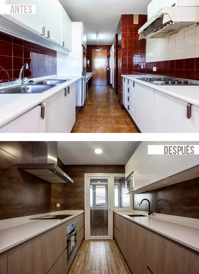 Antes y después de decoración con mármol y madera tallada